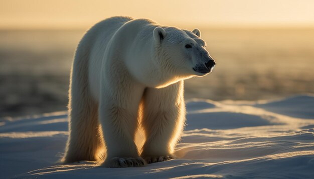 Großes arktisches Säugetier, das in einer ruhigen, von KI generierten Schneelandschaft steht