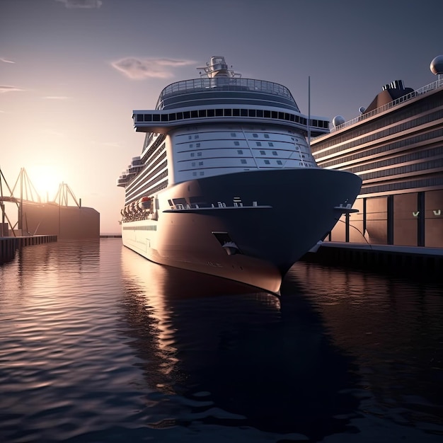 Kostenloses Foto großes luxuriöses kreuzfahrtschiff, das in einem schönen hafen ai-generativ angedockt ist