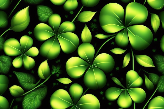 Grüne Tapete mit einem Muster aus grünen Blättern und Kleeblättern