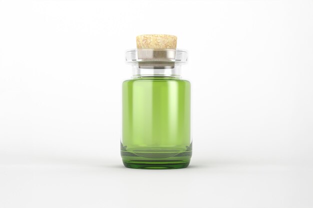 Grüne Trinkflasche mit Korkstopfen auf weißem Hintergrund