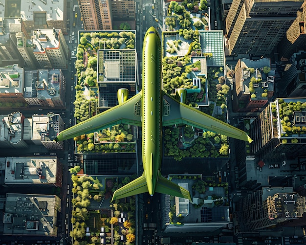 Kostenloses Foto grünes flugzeug in umweltfreundlicher umgebung