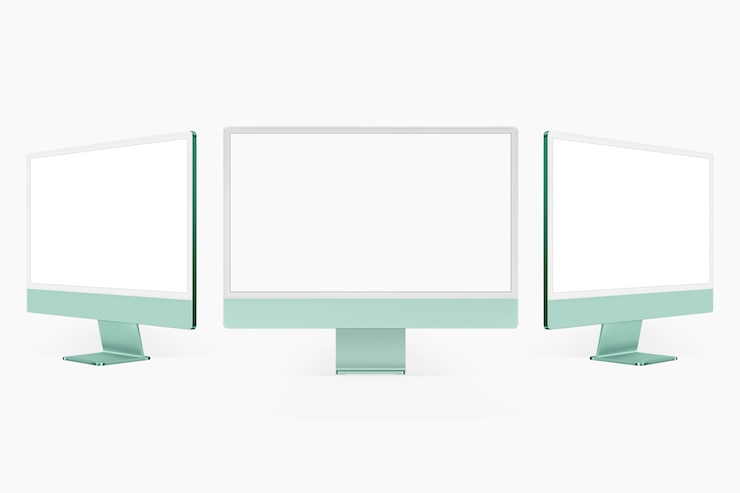 Kostenlose Foto grünes, minimales digitales computer-desktop-bildschirmgerät mit designraum