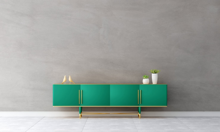 Kostenlose Foto grünes sideboard im wohnzimmerinnenraum