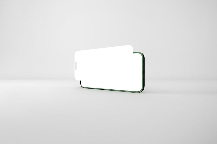 Kostenlose Foto grünes smartphone mit leerem bildschirmmockup auf weißem hintergrund