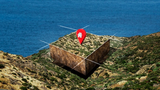 Kostenloses Foto grundstück mit naturlandschaft und standortstift