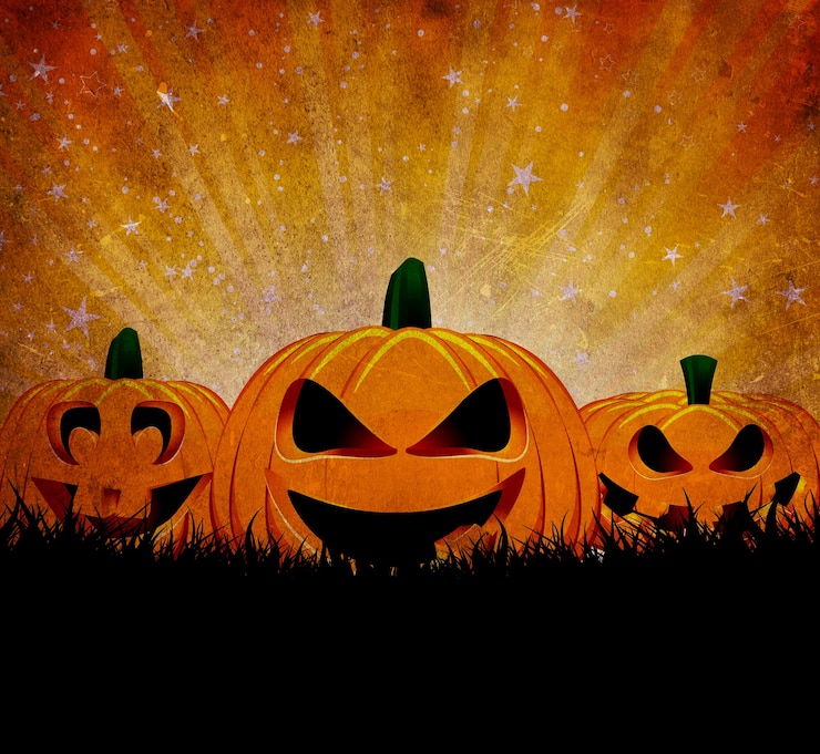 Kostenlose Foto grunge halloween-hintergrund mit gruseligen jack o lanterns