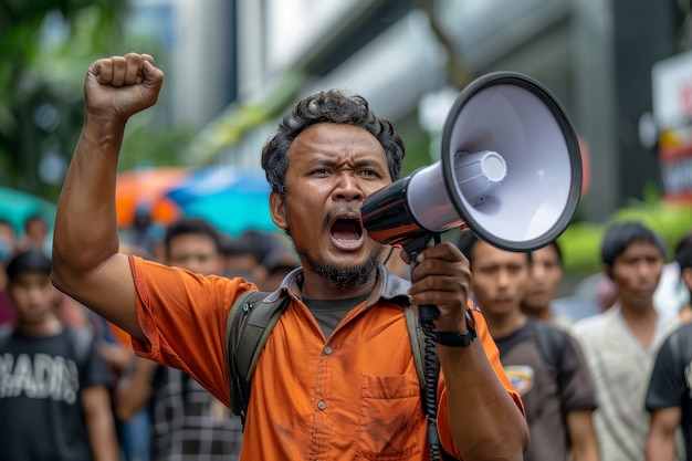 Kostenloses Foto gruppe von arbeitern, die einen protest organisieren