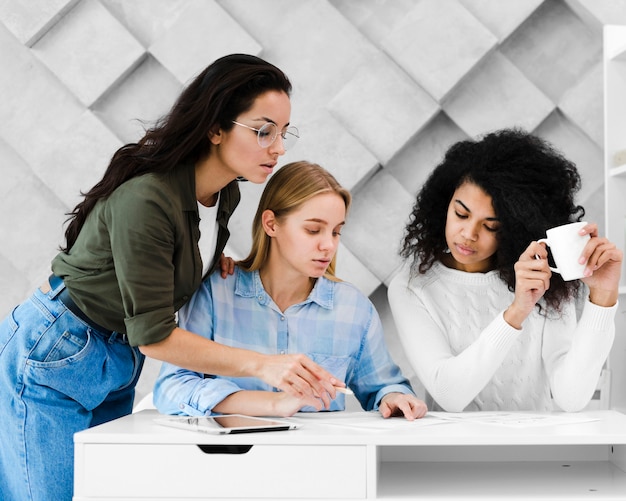 Gruppe von erwachsenen Frauen, die zusammenarbeiten