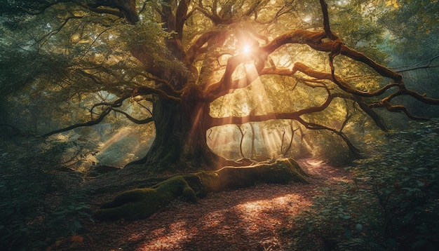 Gruselige mysteriöse Tieraugen aus dem Wald beobachten von innen, generiert von KI