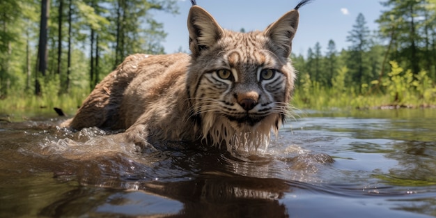 Gruseliger Rotluchs im Wasser