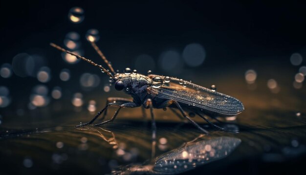 Gruseliger Rüsselkäfer mit Tautropfen auf der Antenne, generiert von KI