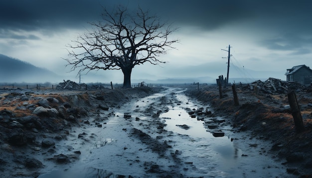 Kostenloses Foto gruseliger winterwald, dunkel und geheimnisvoll, verlassen in der nacht, erzeugt durch künstliche intelligenz