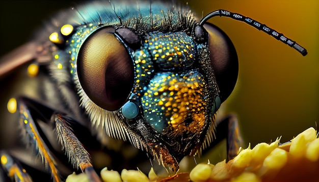 Haariges Bein einer kleinen Biene in Nahaufnahme, generiert von KI