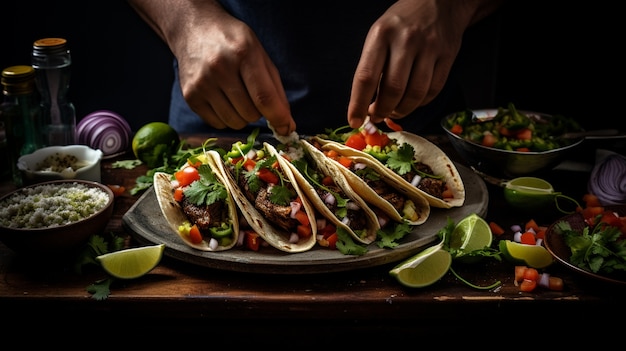 Hände machen köstliche Tacos