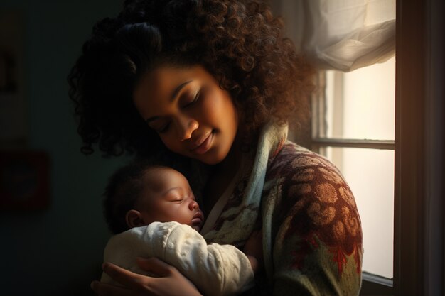 Kostenloses Foto halbnahe einstellung einer mutter, die ihr baby hält