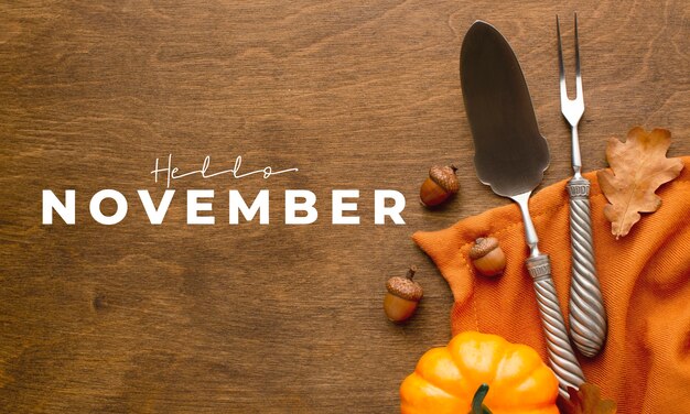 Hallo November-Komposition mit Kürbis und Stoff