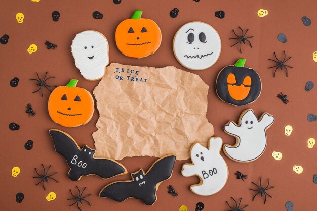 Halloween-Pfefferkuchen um geknittertes Kraftpapier