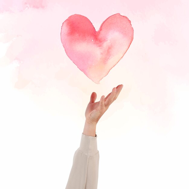 Hand, die Herz für die Feier-Aquarellillustration des Valentinsgrußes darstellt