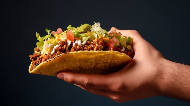 Hand hält köstlichen Taco