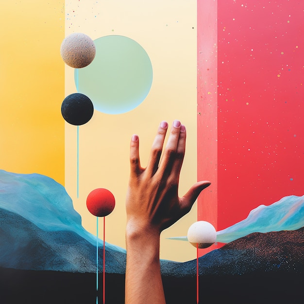 Hand mit abstraktem Hintergrund der Kugel