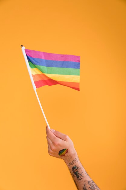 Hand mit LGBT-Flagge winken