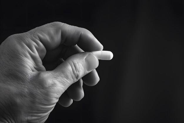 Hand mit Medikamenten im dunklen Stil