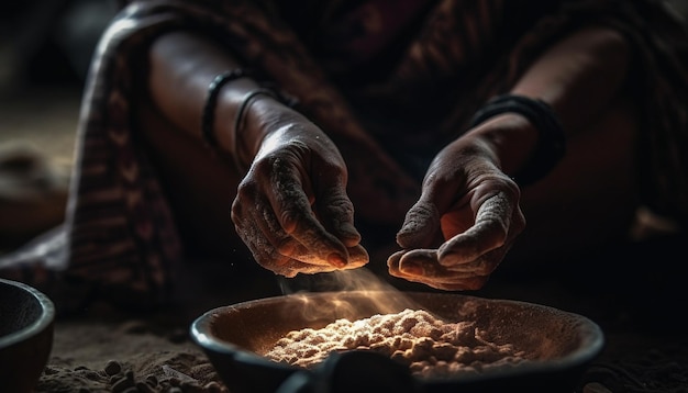 Kostenloses Foto handgemachte tonschale enthält hausgemachtes indisches essen flammen brennen generative ki