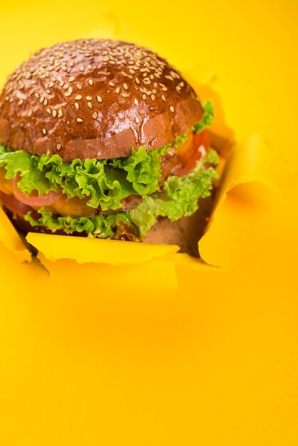 Handgemachter geschmackvoller Rindfleischburger mit Kopfsalat