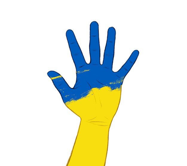 Handgezeichnete Hand mit Ukraine-Flagge