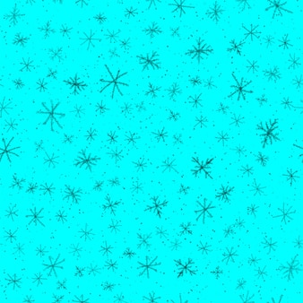 Handgezeichnete schwarze schneeflocken weihnachten nahtlose muster. subtile fliegende schneeflocken auf blauem hintergrund. fesselndes, handgezeichnetes schnee-overlay mit kreide. herrliche weihnachtsdekoration.