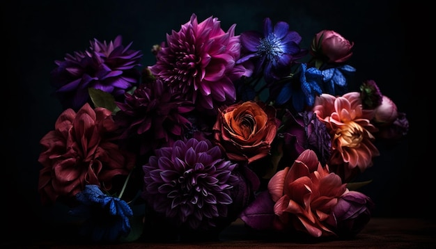 Kostenloses Foto haufen lila gänseblümchen in rustikaler vase, generiert von ki