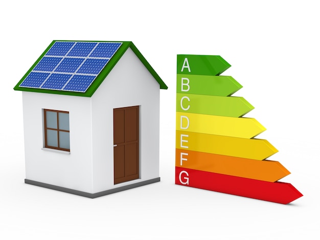 Haus mit Solar-Panel und Energie-Diagramm