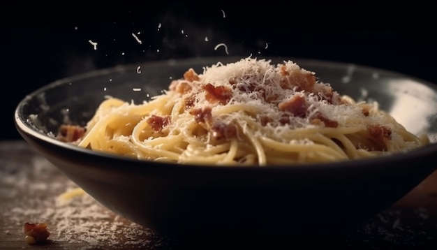 Hausgemachte Fettuccine mit herzhafter Carbonara-Sauce von AI