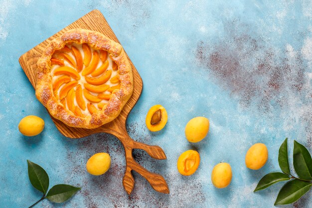 Hausgemachte rustikale Aprikosen-Galette mit frischen Bio-Aprikosenfrüchten