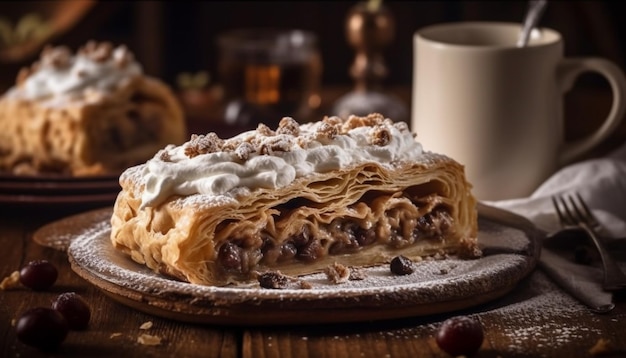 Kostenloses Foto hausgemachte süße torte auf rustikalem holztisch, generiert von ki