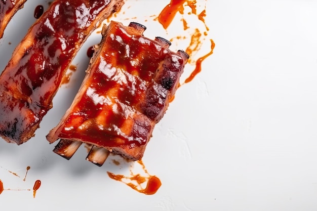 Kostenloses Foto heiß gegrillte spareribs mit barbecue-sauce auf zerknittertem papier draufsicht ai generativ