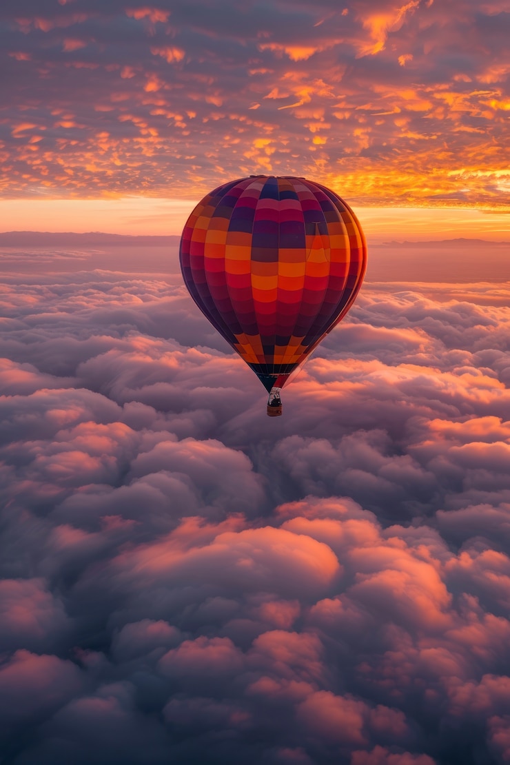 Kostenlose Foto heißluftballon über einer realistischen traumlandschaft