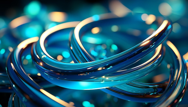 Hellblaue abstrakte Spiralform mit metallisch glänzender Kurve, erzeugt durch künstliche Intelligenz