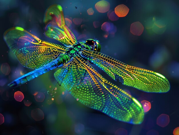 Helle Libelle mit Neonschatten