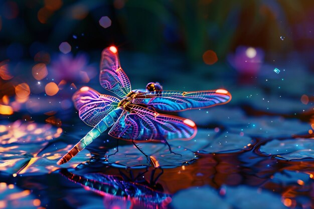 Helle Libelle mit Neonschatten