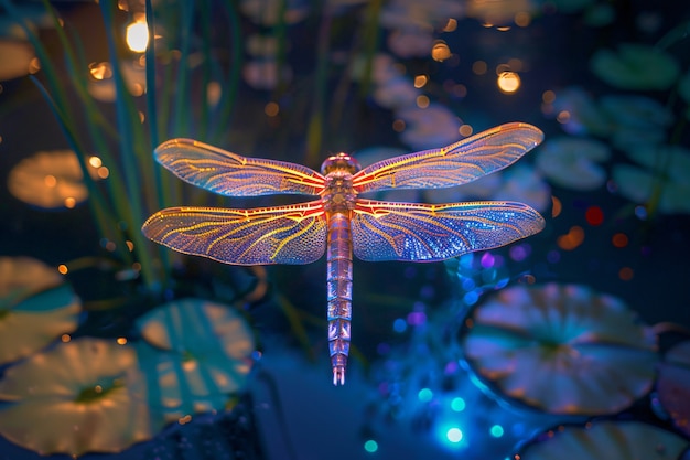 Kostenloses Foto helle libelle mit neonschatten