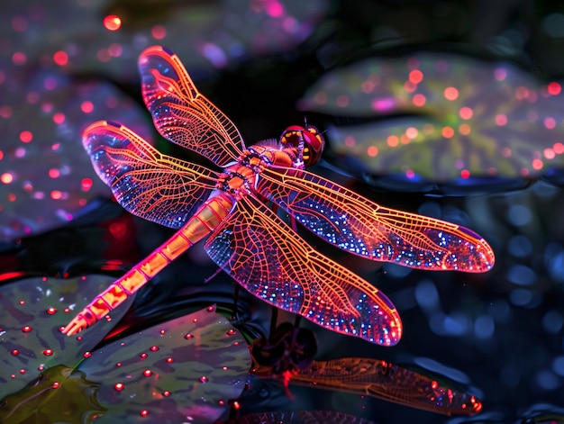 Kostenloses Foto helle libelle mit neonschatten