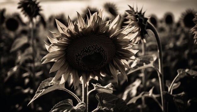 Kostenloses Foto helle organische schönheit des sonnenblumenkopfes in der natur, erzeugt durch ki