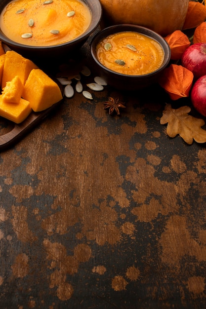 Herbst Essen Suppe und Äpfel kopieren Platz