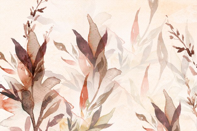 Herbstblumenaquarellhintergrund in Braun mit Blattillustration