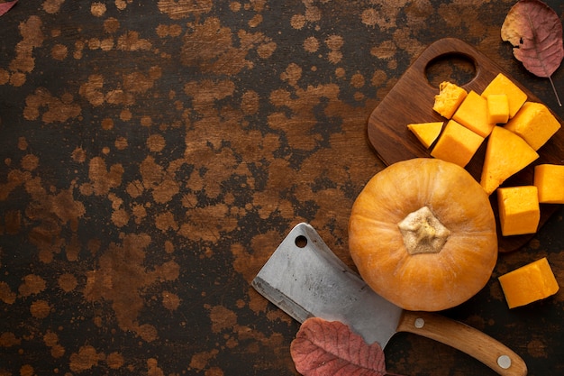 Herbstfutter ganzer Kürbis und Kopierraum