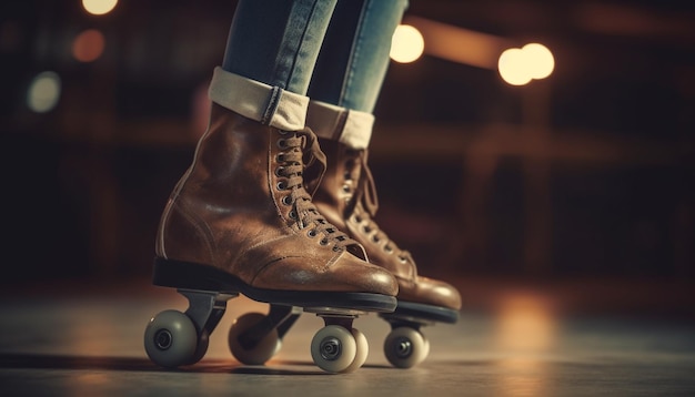 Kostenloses Foto herren-ledersportschuhe gleiten auf von ki erzeugtem eis