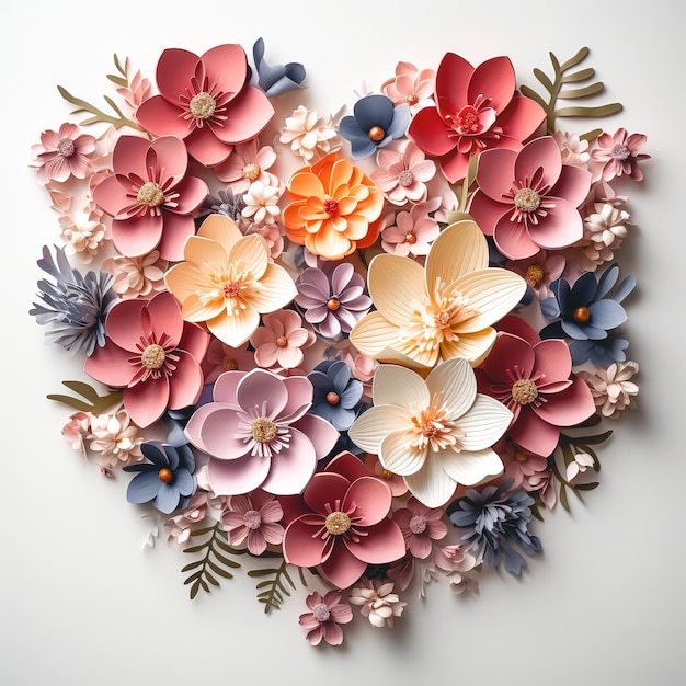 Herzform aus mehrfarbigen Blumen, Top-View