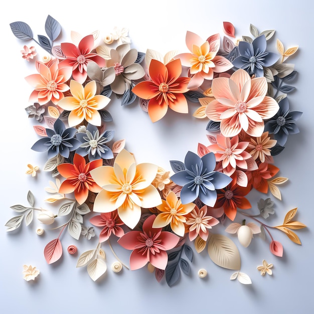 Kostenloses Foto herzform aus papierblumen, top-view