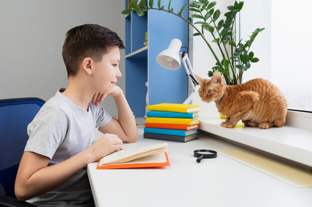 High Angle Boy mit Katzenlesung